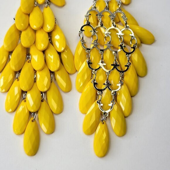 Yellow Glass Bead Long Earrings Chandelier Teardrop Diamond Shape Drop Earrings - Picture 5 of 7